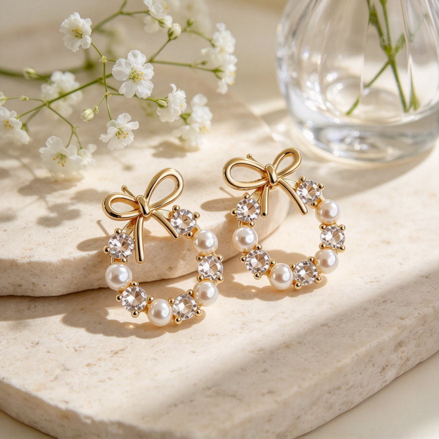 Bow Pearl Wreath Earrings