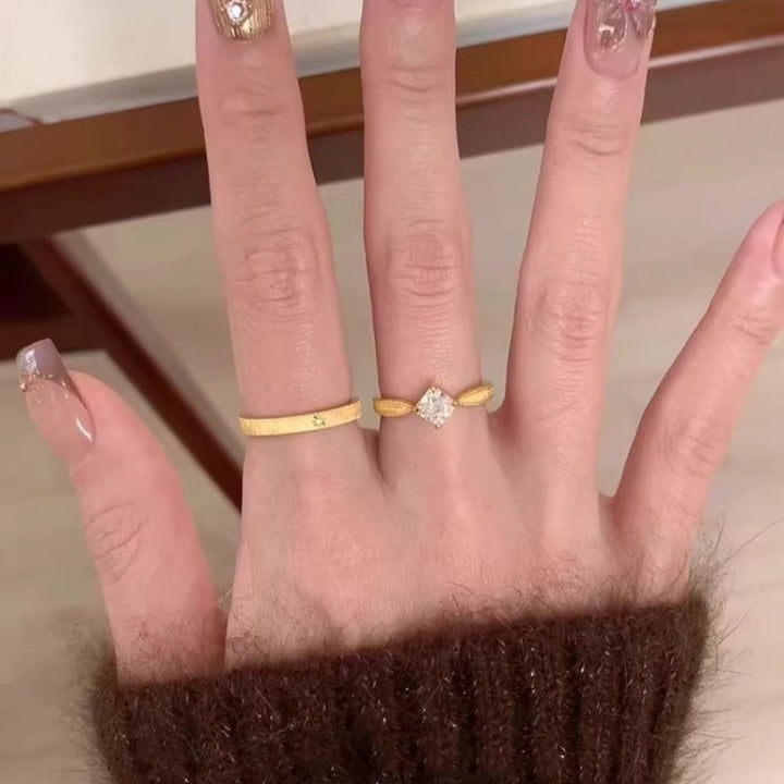 Vintage Princess Cut Wheat Ring Set, S925 Silver Brushed Star Band Two-Piece Rings, Gold & Silver Tone