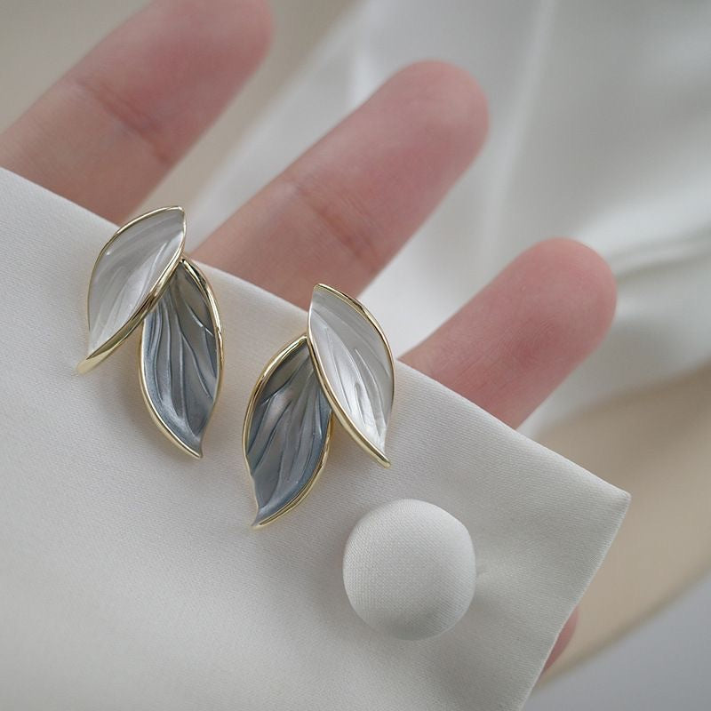 Double Leaf Enamel S925 Silver Stud Earrings