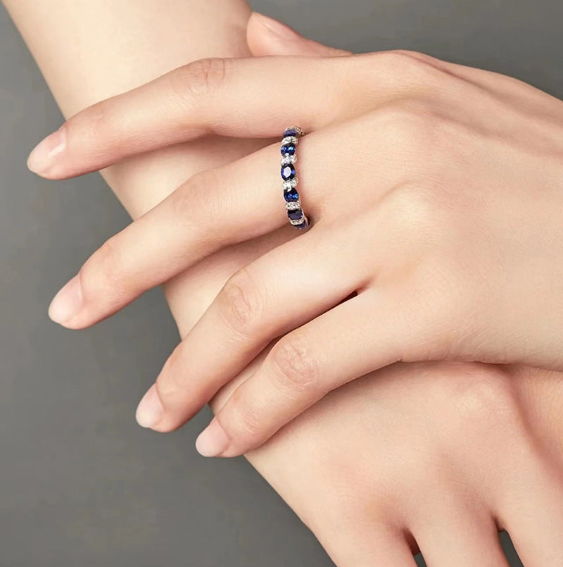 Oval Gemstone & Diamond Eternity Band Set (4-Color Stackable Luxury Ring)