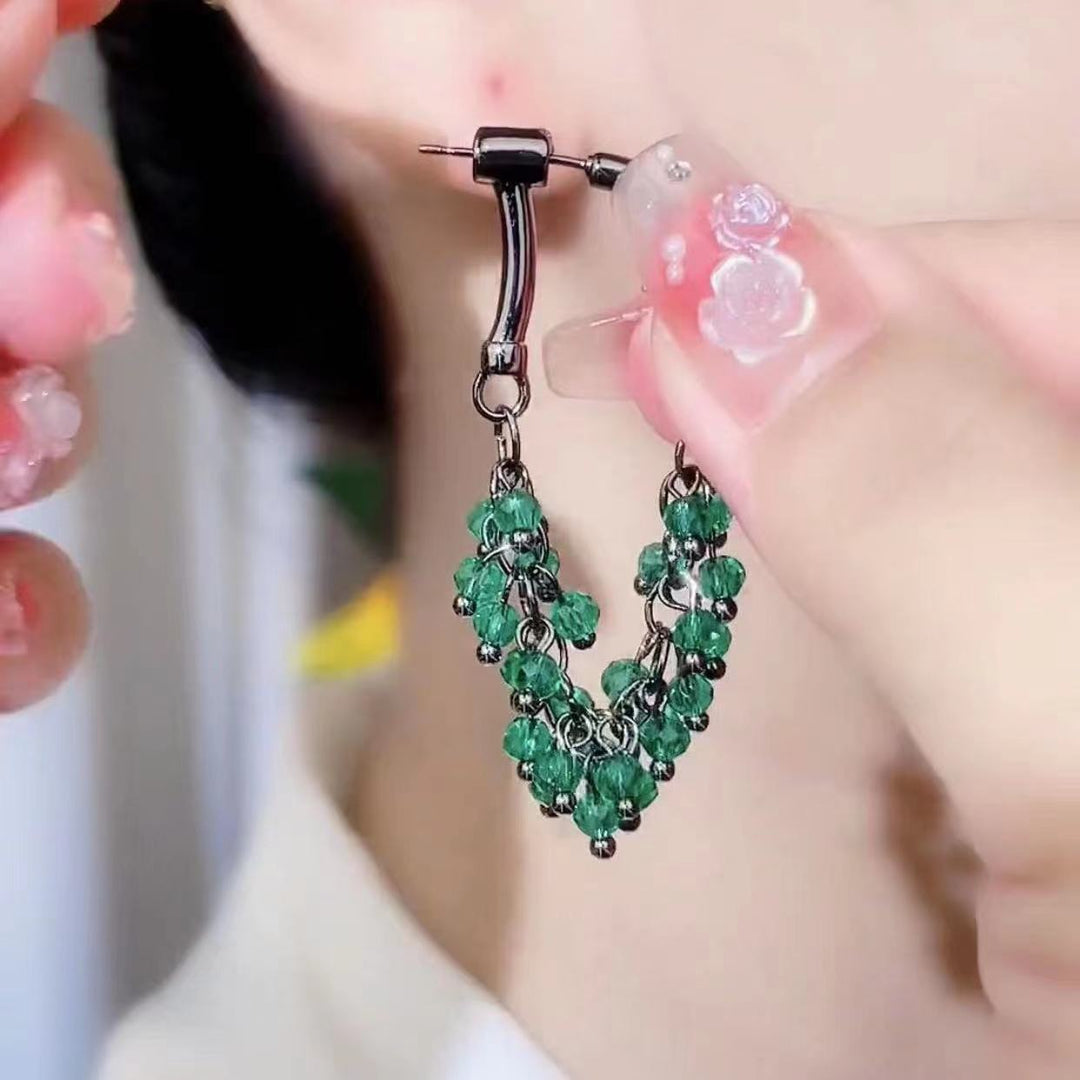 Multi-color Crystal Beaded Tassel Hoop Earrings