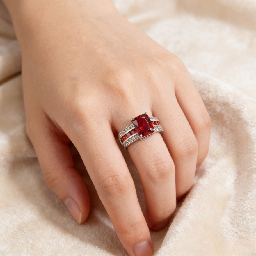 Square Cushion Gemstone Pavé Ring (Luxury Vintage Glam Band)
