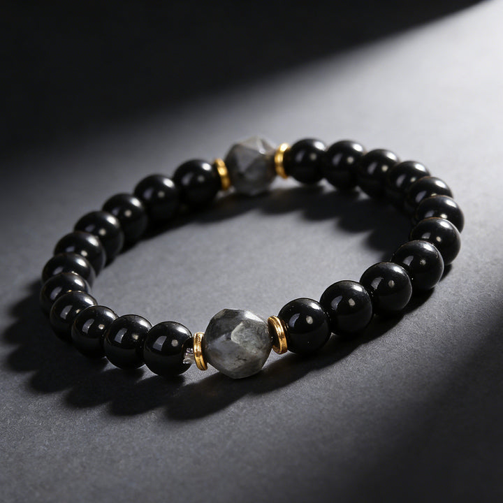Black Onyx & Raw Stone Cut Beaded Bracelet (Light Luxury Niche Dark Style Bracelet)