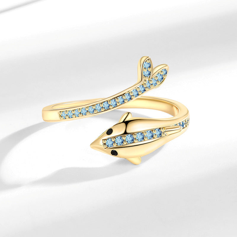 Dolphin diamond Open Ring (2 Colors Ocean-Inspired Band)