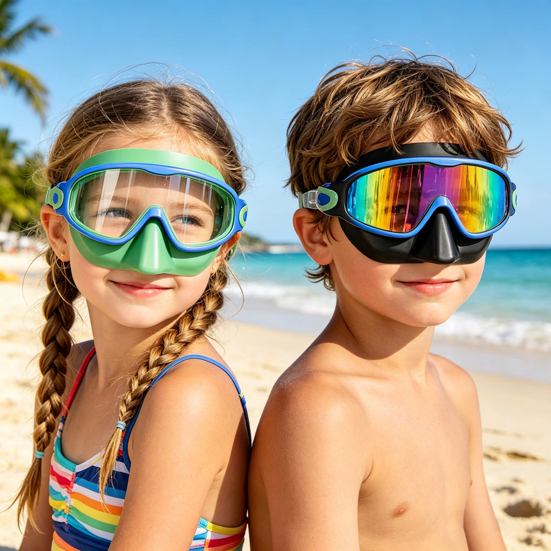 Large Frame Anti-fog Diving Goggles, Adult & Kids Size Swim Mask with Earplug & Nose Clip, Multi-color Options