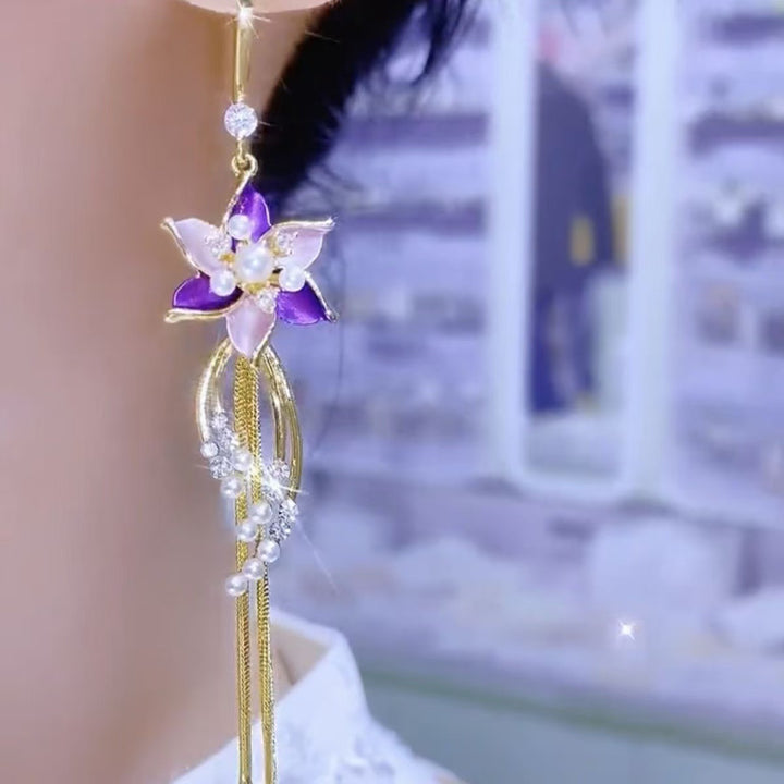 Enamel Floral Tassel Drop Earrings (Light Luxury Niche Design Earrings)