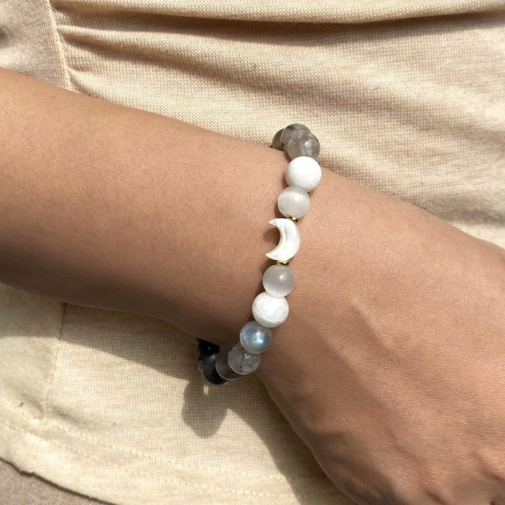 Natural Crystal Braided Cord Bracelet (Two Styles: New Mom / Moon Phases)