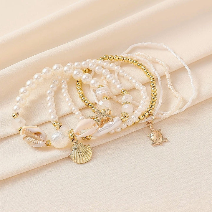 Ocean Style Boho Multi-Layer Shell & Starfish Bracelet, Stackable Beach Vacation Bracelet
