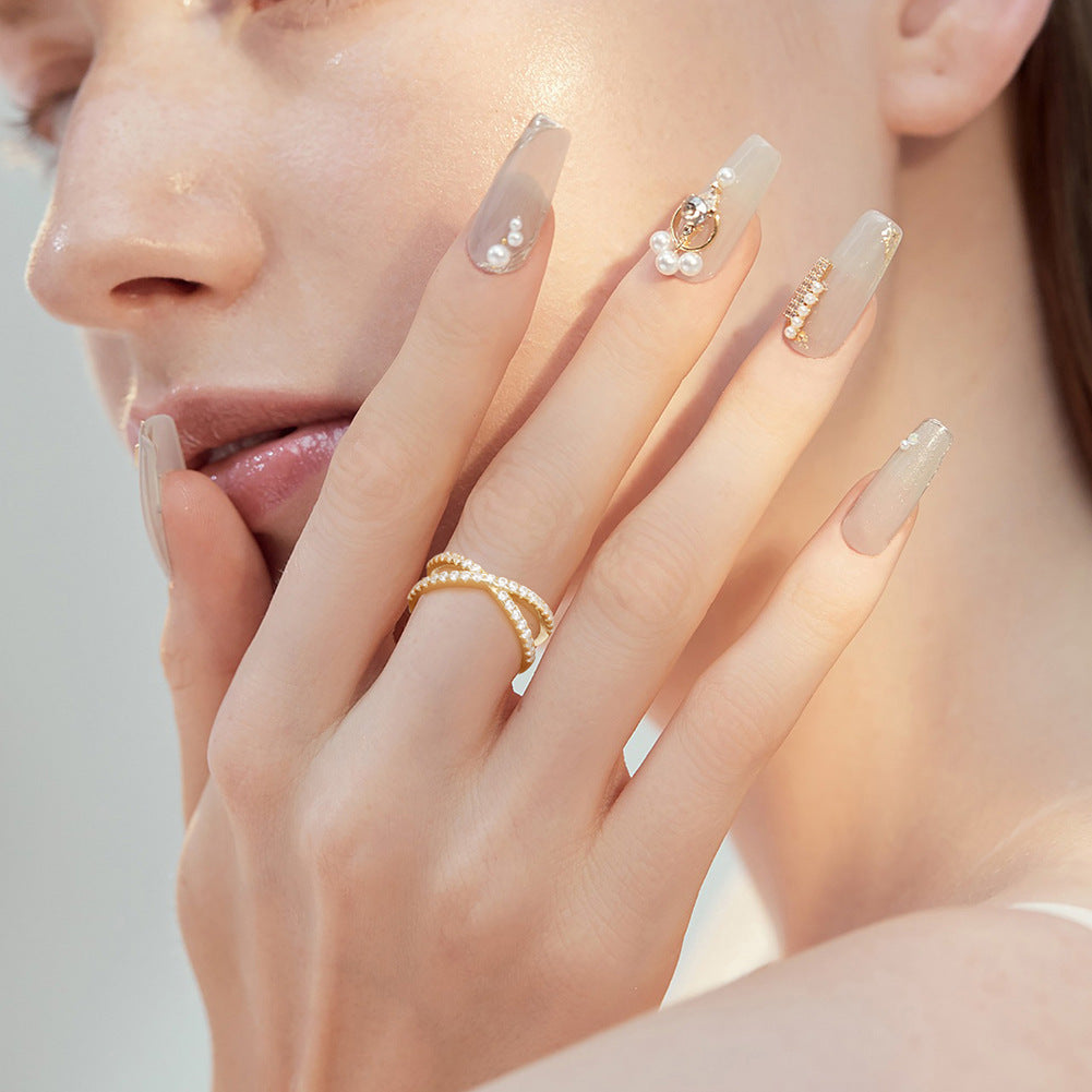 Cross Pavé Line Ring (2 Colors Delicate Everyday Band)