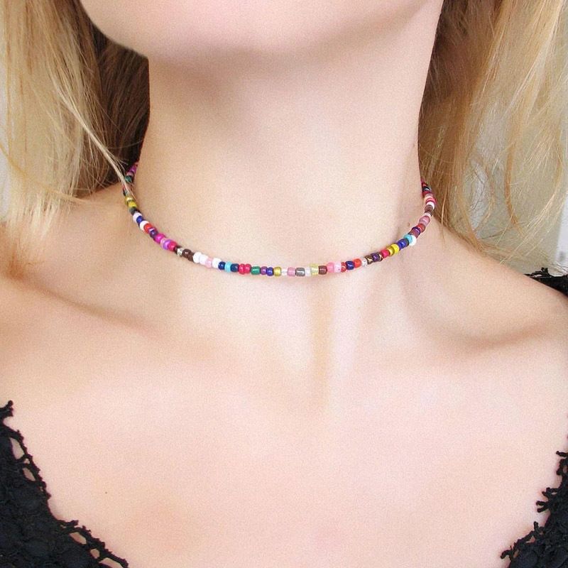 Macaron Frosted Mini Bead Choker, Multi-Color Simple Adjustable Thin Beaded Clavicle Necklace