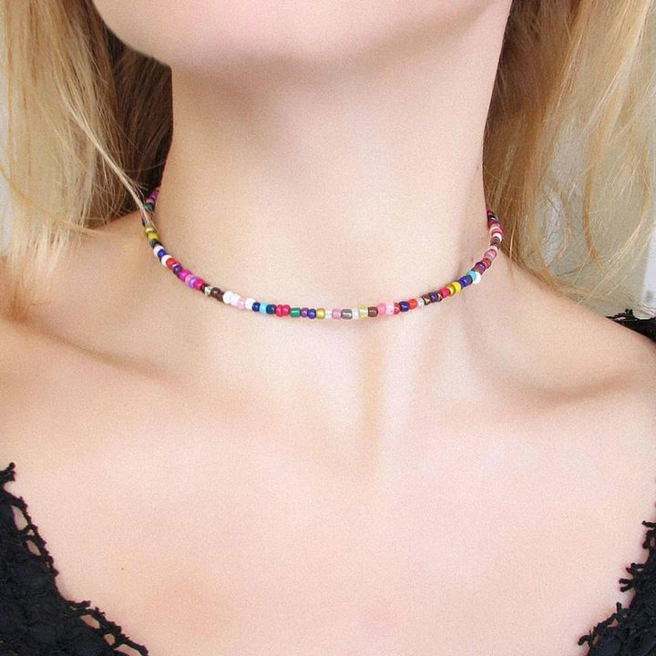 Macaron Frosted Mini Bead Choker, Multi-Color Simple Adjustable Thin Beaded Clavicle Necklace