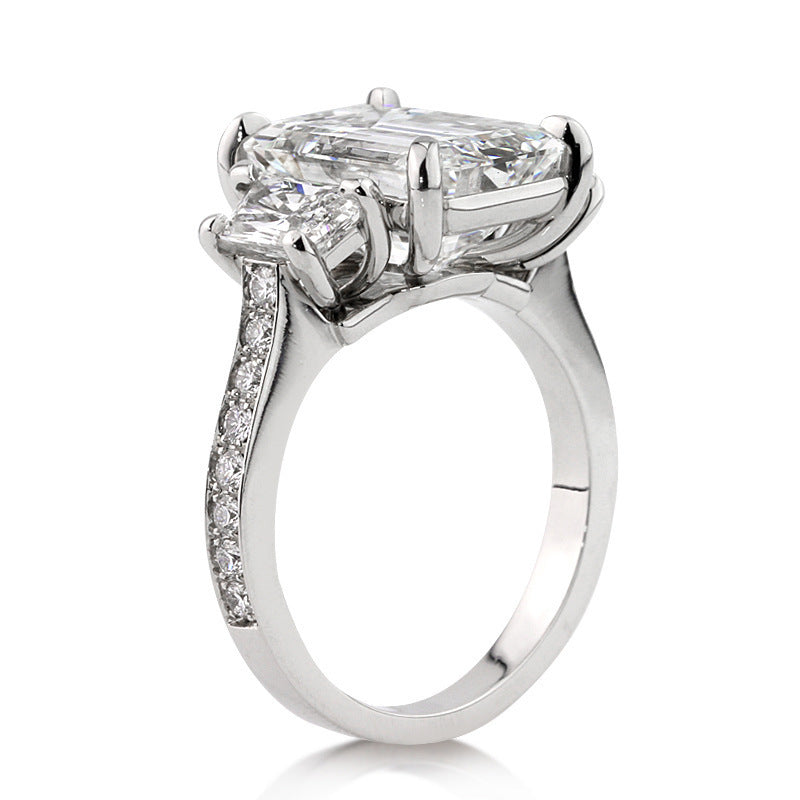 Emerald‑Cut Three‑Stone Diamond S925 Sterling Silver Engagement Ring