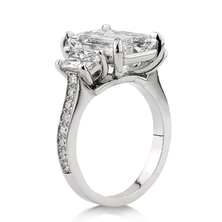 Emerald‑Cut Three‑Stone Diamond S925 Sterling Silver Engagement Ring