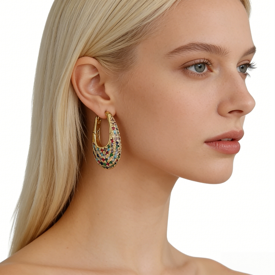 Pavé U-Shaped Hoop Earrings (Luxury Vintage Statement Earrings)