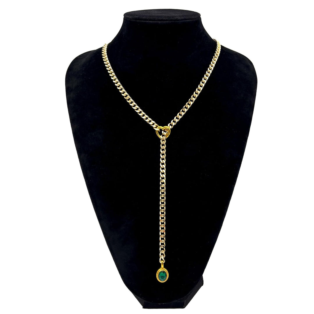 Gold Cuban Chain Adjustable Y-Shaped Heart Pendant Necklace for Women