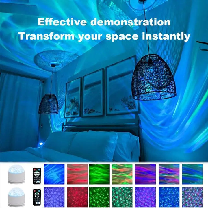 Aurora Water Wave Star Projector Light, USB Remote Control Dynamic Ocean Mood Night Lamp for Bedroom