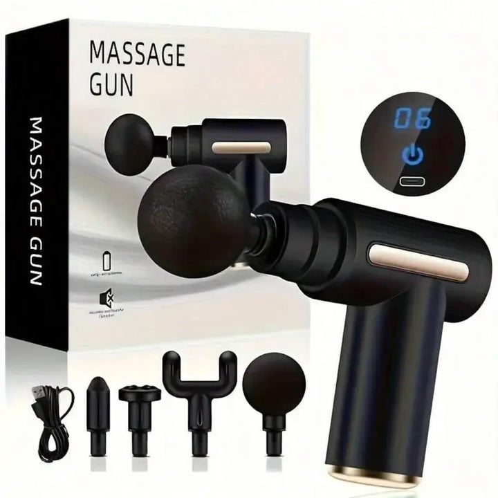 Mini Portable Massage Gun, Multi-Speed Electric Muscle Massager with 4 Interchangeable Heads for Sports & Home Use