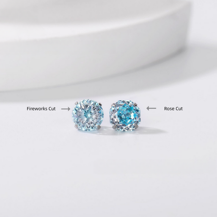 Iridescent Firework Cut Colored Diamond Stud Earrings (Light Luxury Niche Personalized Earrings)