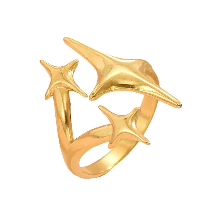 Irregular Triple Star Open S925 Silver Ring for Women, 18K Gold Plated