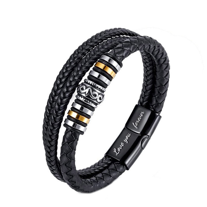Men's Multi-Layer Braided Leather Bracelet with Magnetic Clasp
