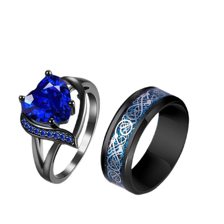 Dark Heart Colored Gem Couple Rings (Personalized Luxury Style)
