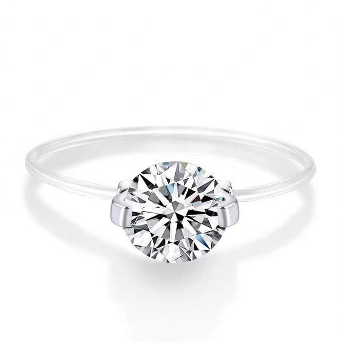 925 Sterling Silver Moissanite Invisible Fishline Mermaid's Tear Ring