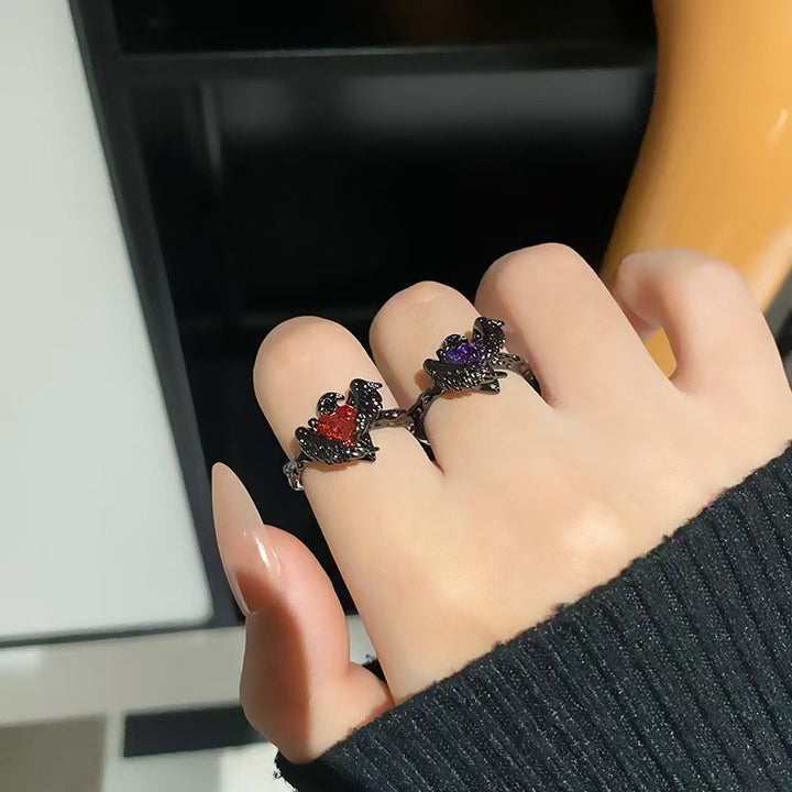 Black Raven and Red Heart Gothic Earrings Set