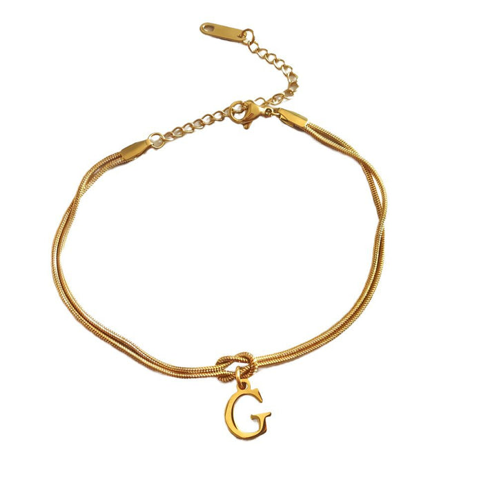 26 Letter Pendant Handmade Knotted Herringbone Snake Chain Couple Bracelet