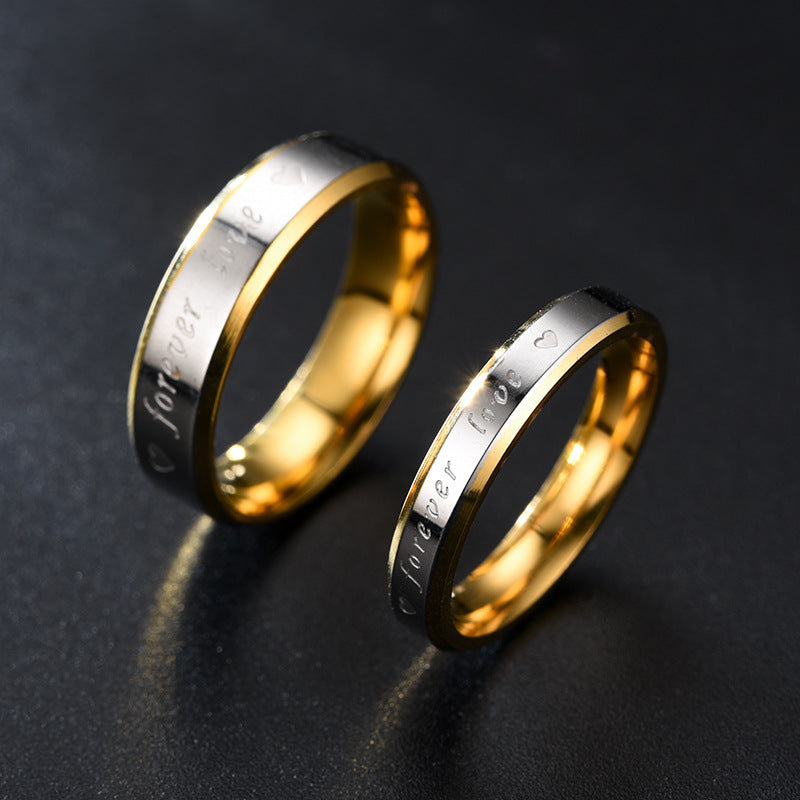 Sterling Silver Plated 18K Gold FOREVER LOVE Oblique Edge Two-Tone Couple Rings - Eternal Matching Rings