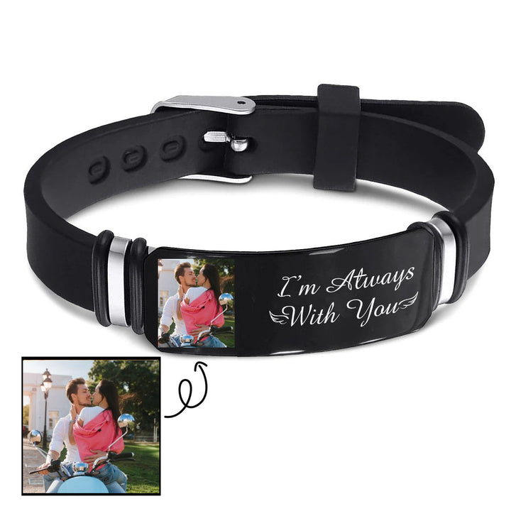 Valentine's Day Custom Photo & Engraved Silicone Titanium Steel Bracelet - Personalized Couple Birthday Gift Bangle