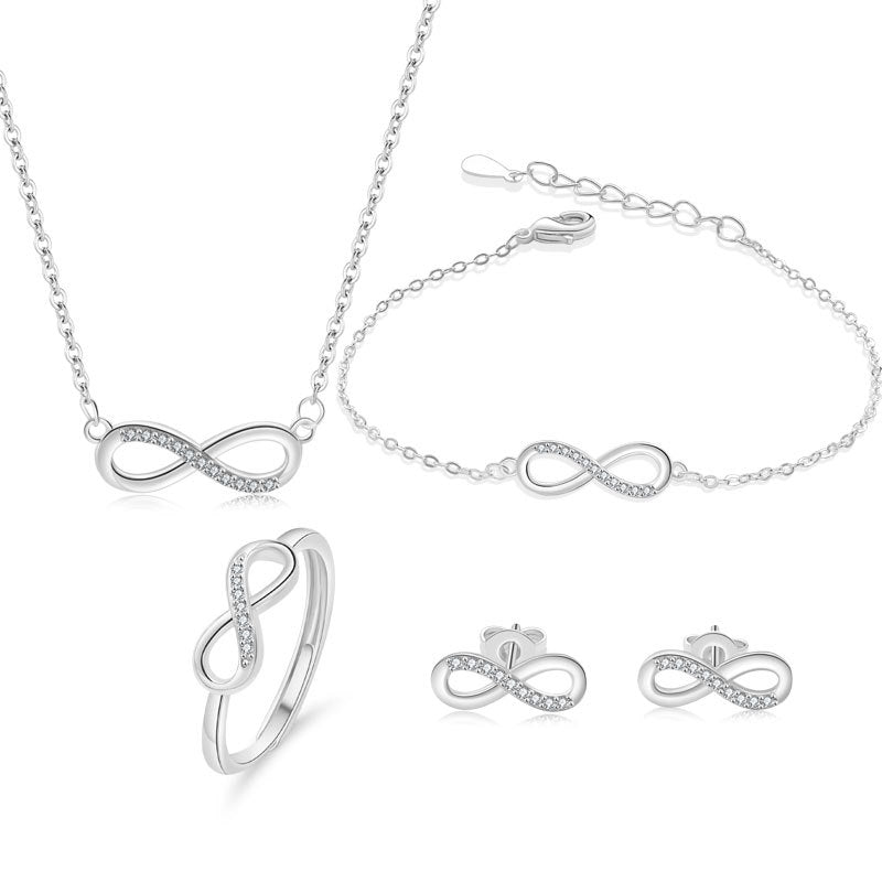 Infinite Love 8-Shape Jewelry Set - Minimalist Zircon 8-Shape Necklace, Bracelet, Earrings & Ring