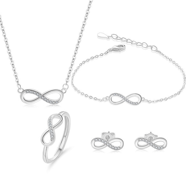 Infinite Love 8-Shape Jewelry Set - Minimalist Zircon 8-Shape Necklace, Bracelet, Earrings & Ring
