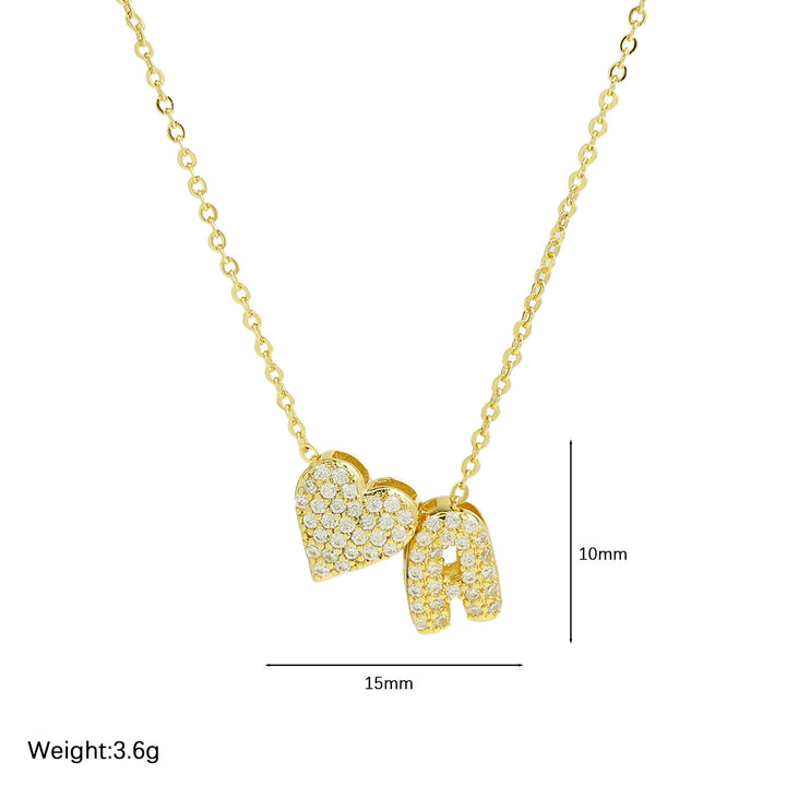Diamond-Embedded Bubble Heart 26-Letter Name Pendant Necklace