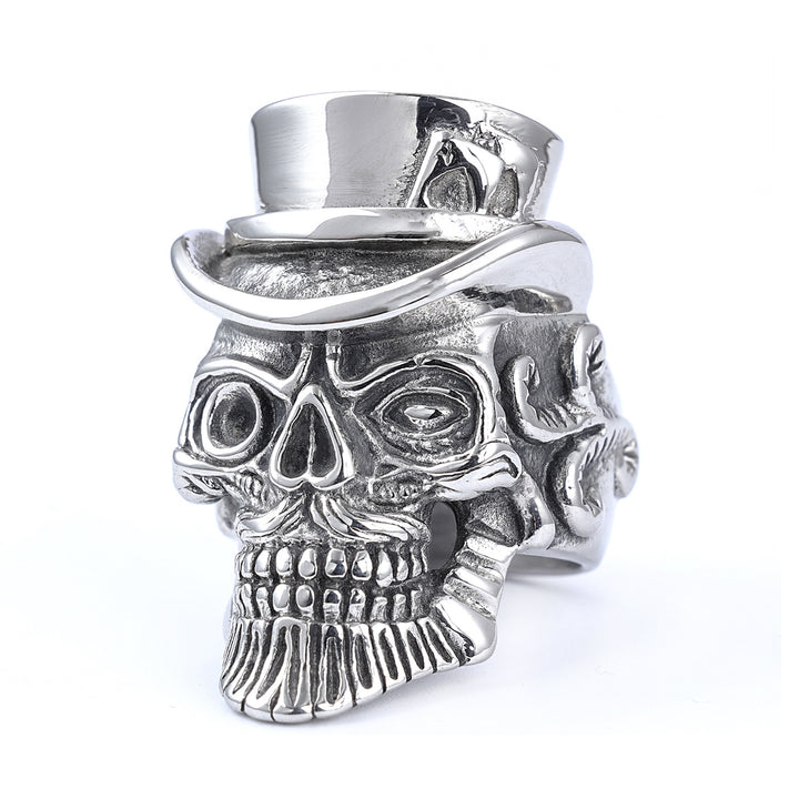 Antique Silver Steampunk Style Vintage Gentleman Skull Ring