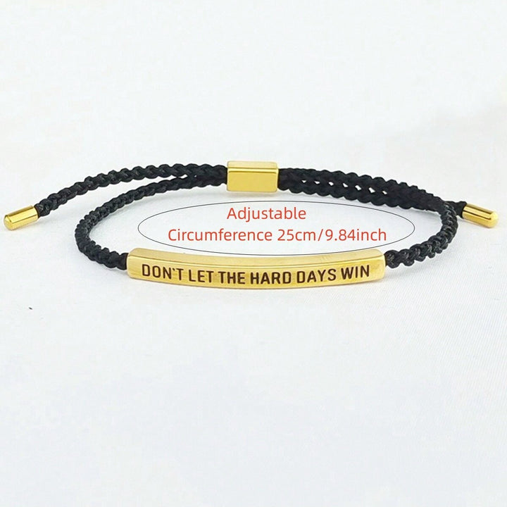 Motivational Quote 18k gold Curved Tube Curved Tube Bracelet (Handmade Braided Adjustable Engravable Cord)