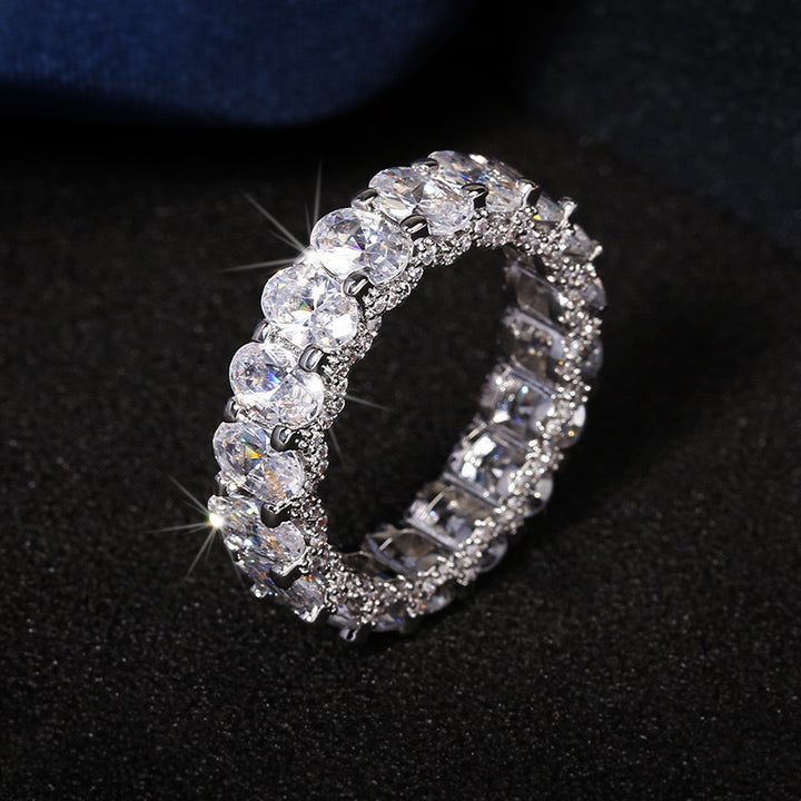 Oval-Cut Full-Diamond Eternity Ring (Yellow/White Diamond Women's Luxury Style)