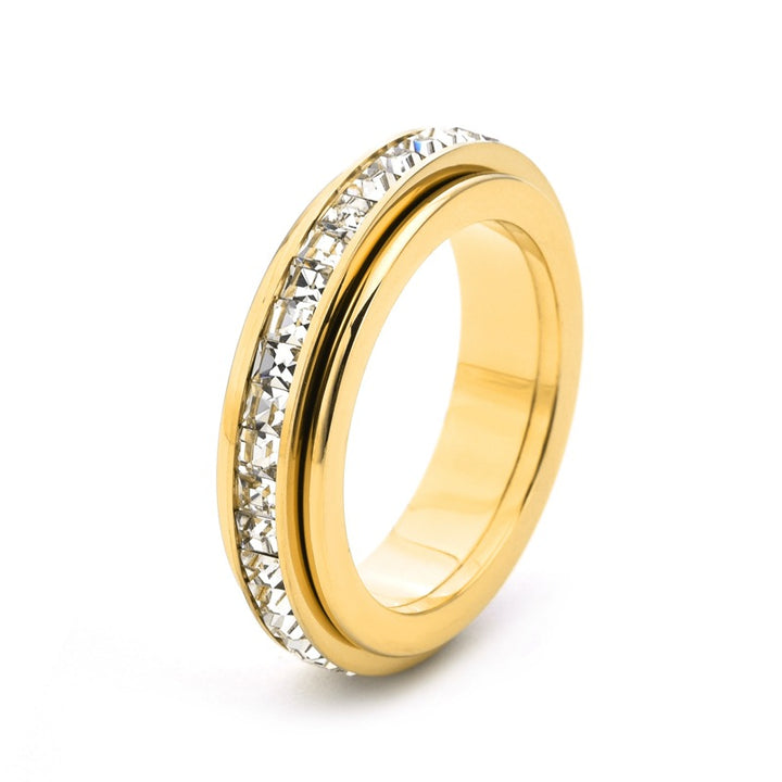 Double-Ring Diamond-Inlay Rotatable Ring Anxiety Ring (Light Luxury Commute Style Series)