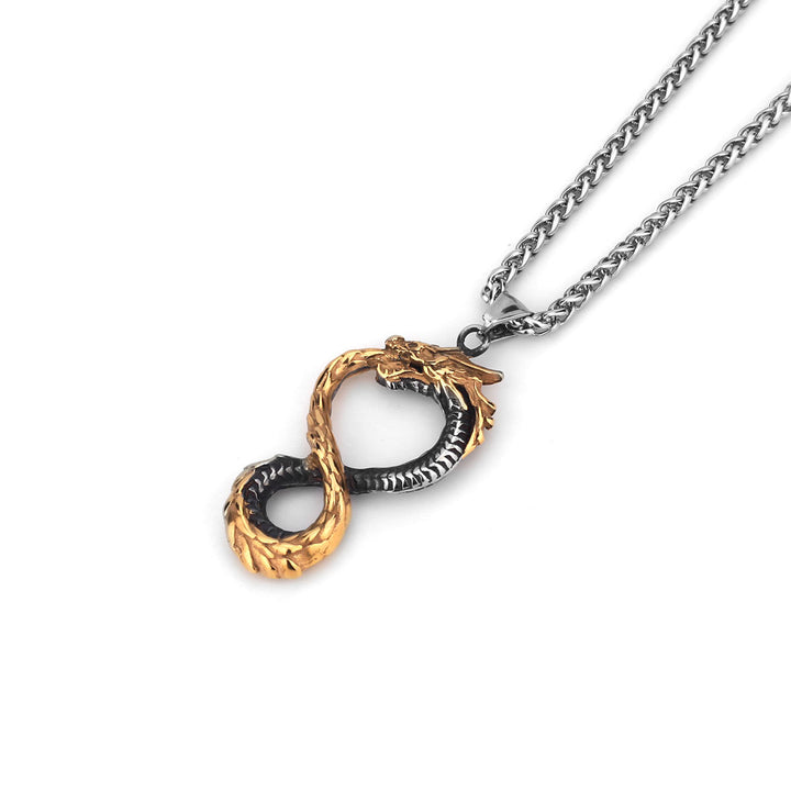 Bold Viking Infinity Dragon Titanium Steel Pendant Necklace (Dual-Tone Retro Style)