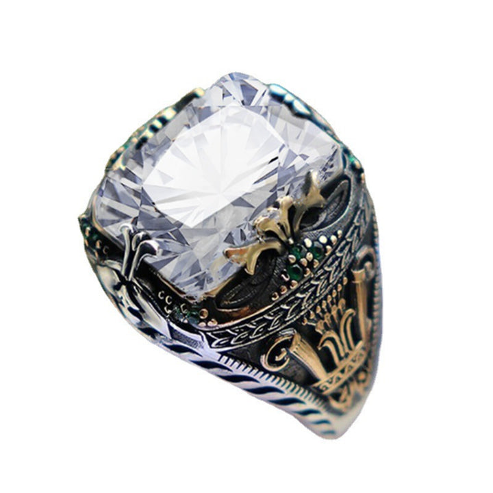 Retro Luxury Two-Tone Plated Colored Gem Men's Ring