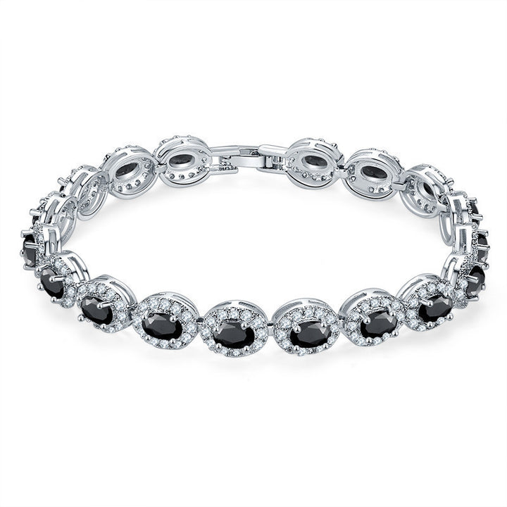 Multi-Color Oval Colored Gem Full-Diamond Bracelet