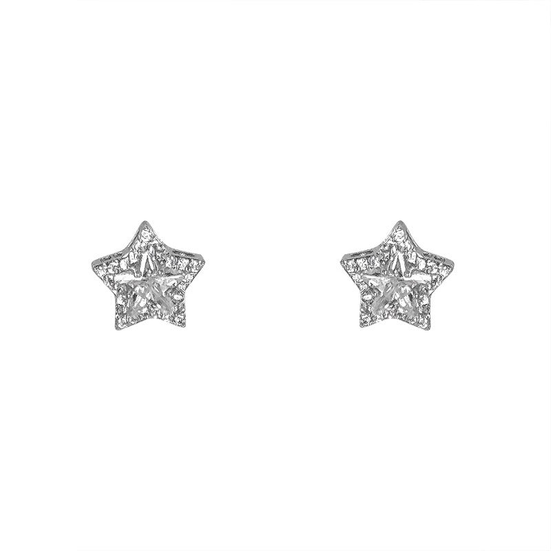 Sterling Silver Full-Zircon Star Stud Earrings