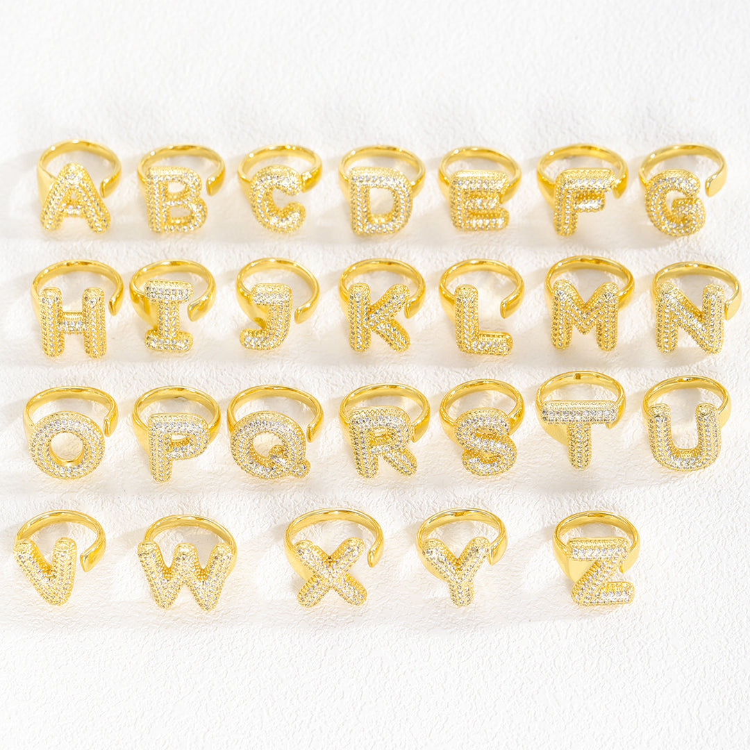 Bubble Letter Full-diamond Open Ring