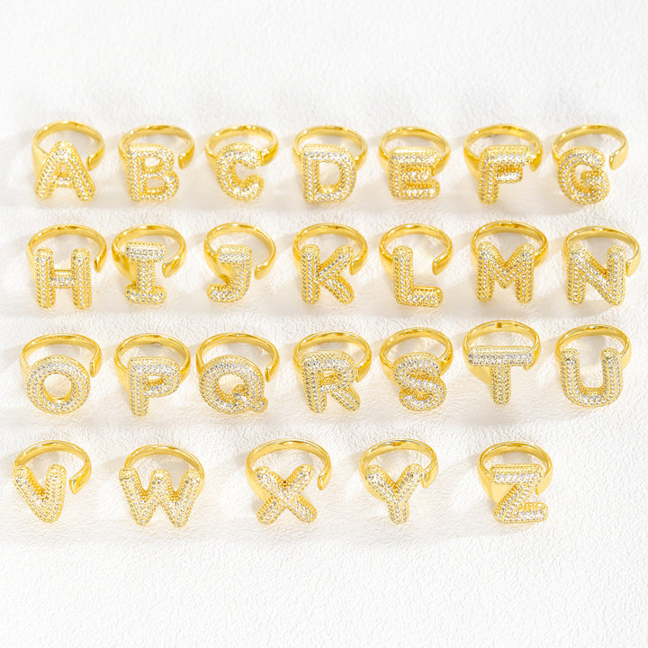 Bubble Letter Full-diamond Open Ring