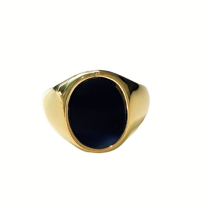 CopyMinimalist Oval Black Agate Titanium Steel Ring (Light Luxury Business Style)
