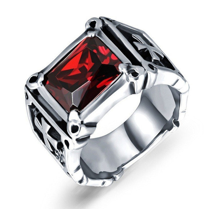 Gothic Cross Gemstone Stainless Steel Ring