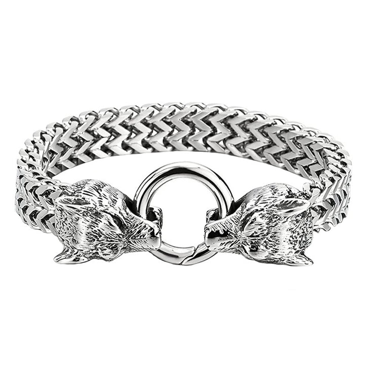 Viking Wolf Head Franco Chain Titanium Steel Bracelet (Retro Hardcore Style)