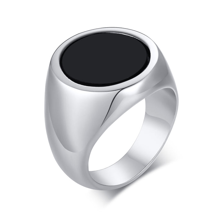 Titanium Steel Round Enamel Ring (Light Luxury Business Style)