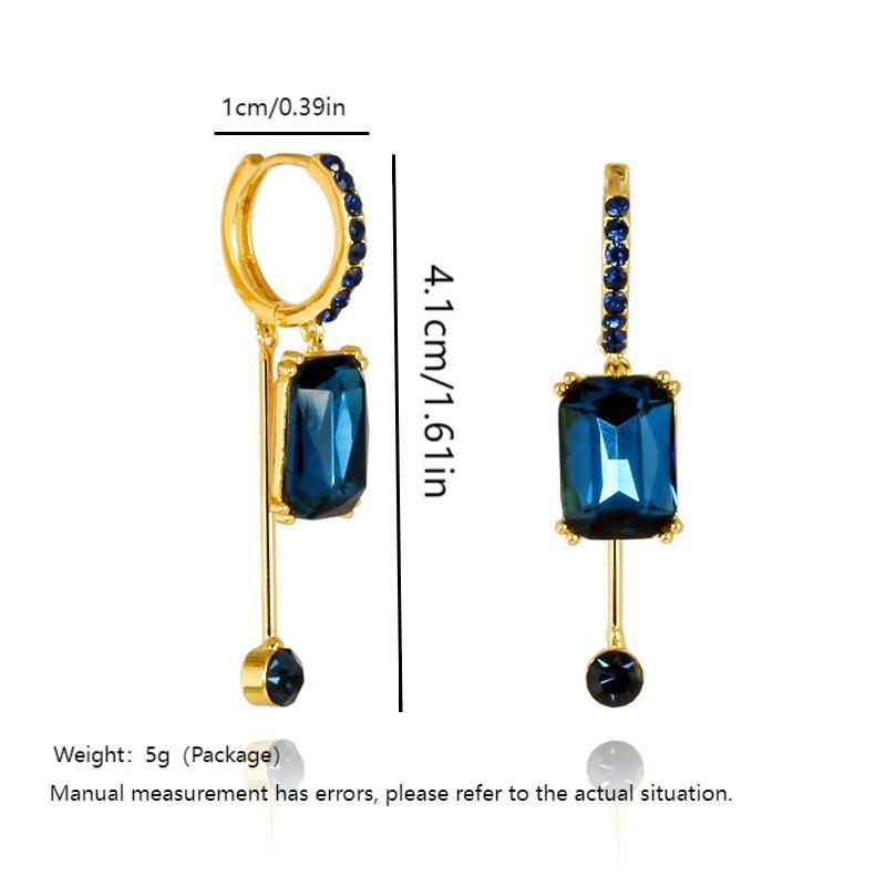 Sterling Silver Plated 18K Gold Geometric Square Colored Diamond Luxury Earrings (High-End Light Luxury Style)