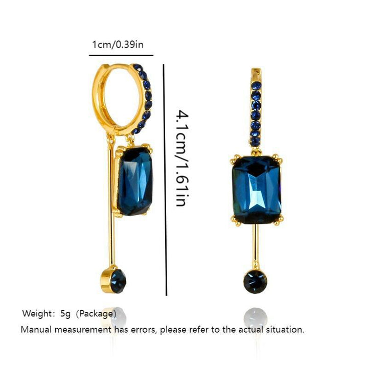 Sterling Silver Plated 18K Gold Geometric Square Colored Diamond Luxury Earrings (High-End Light Luxury Style)