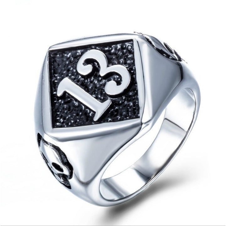 Titanium Steel Two-Tone Number "13" Retro Ring
